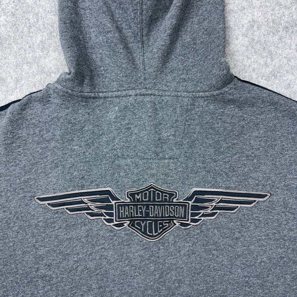 Harley Davidson Hoodie Mens XL Gray Embroidered Motorcycle Biker Full Zip Y2K - Picture 8 of 13